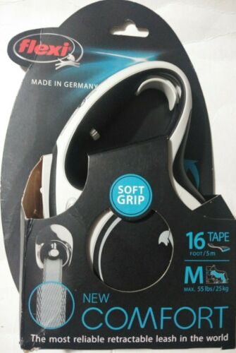 Retractable Flexi New Comfort Tape Leash 16 Foot Size M Color White Soft Grip