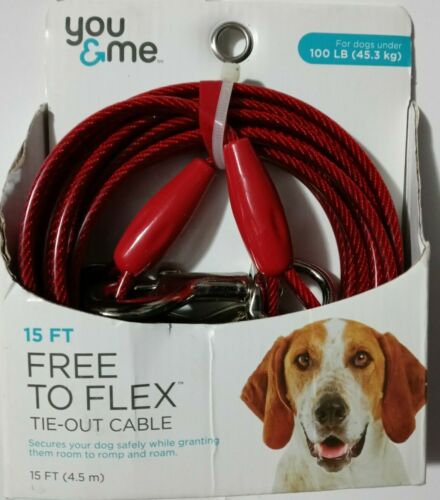 You & Me Reflective Free to Flex Dog Tie-Out Cable, 15′ For Dogs up 100