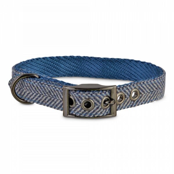 Bond & Co. Blue Herringbone Dog Collar, X-Small/Small By: Bond & Co