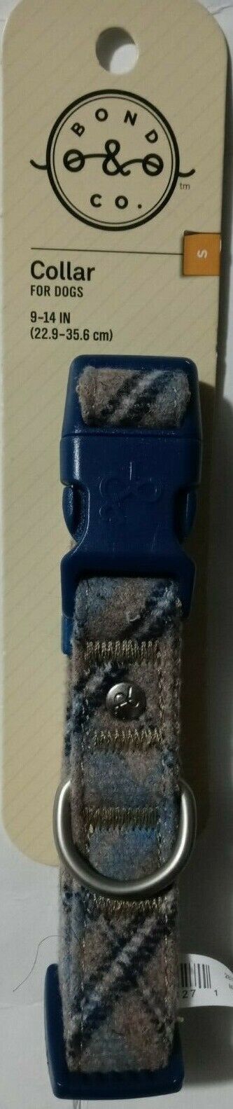 Bond & Co. Tan & Blue Plaid Tweed Dog Collar, Small By: Bond & Co