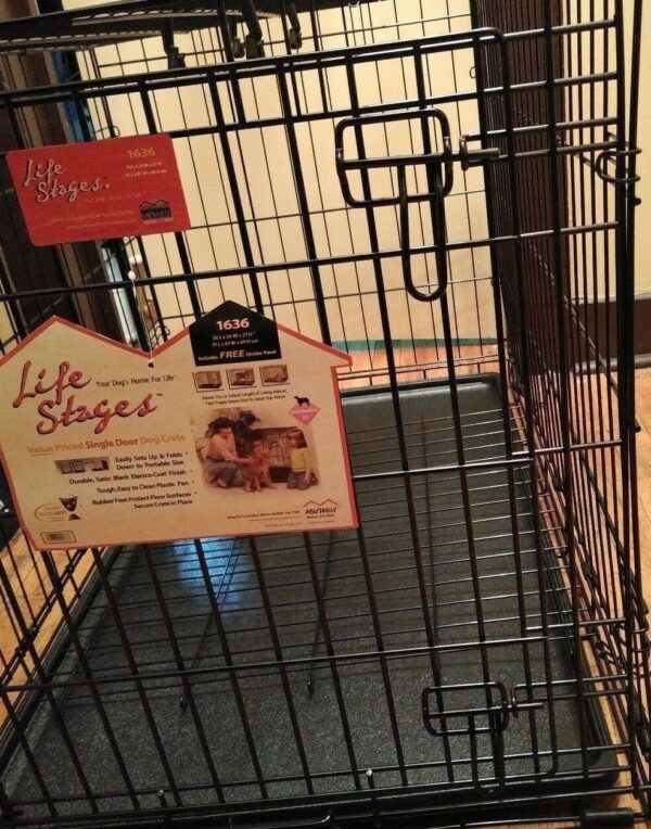 Life Stages 23″ T & 35″ L Doggy Den 1 Door Training Crate Large / Auto-lock Tray