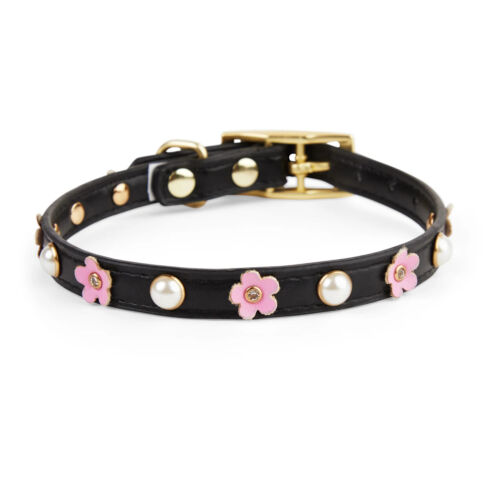 YOULY Black/Pink Flower Dog Collar,  X-Small/Small