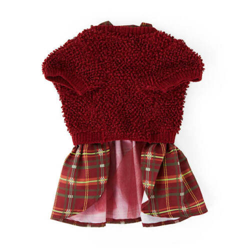 YOULY The Hipster Burgundy Plaid Dog Sweater Dress, X-Small