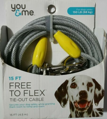 You & Me Reflective Free to Flex Dog Tie-Out Cable, 15′ For Dogs up 150