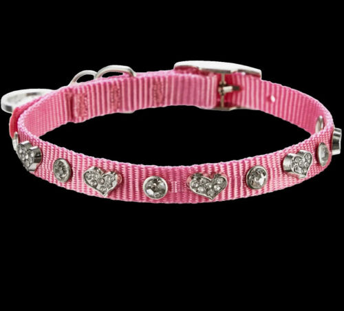Youly Pink Heart Bling Collar, For Necks 8″-10″   X-Small/Small