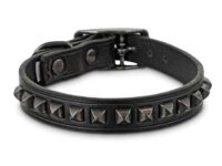 Youly Studded Black Leather Dog Collar, X-Small/Small