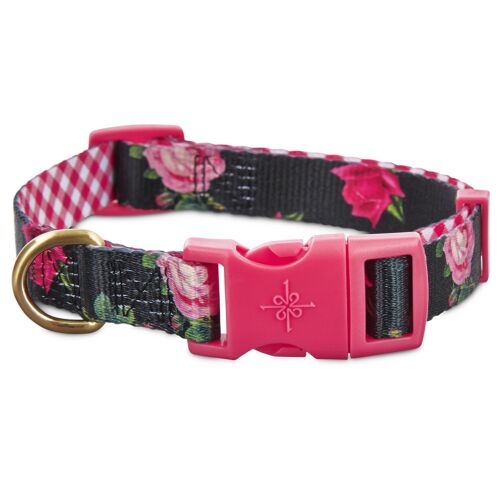 Good2Go Pink Rose Print Dog Collar in Black Size Small, Medium, Large