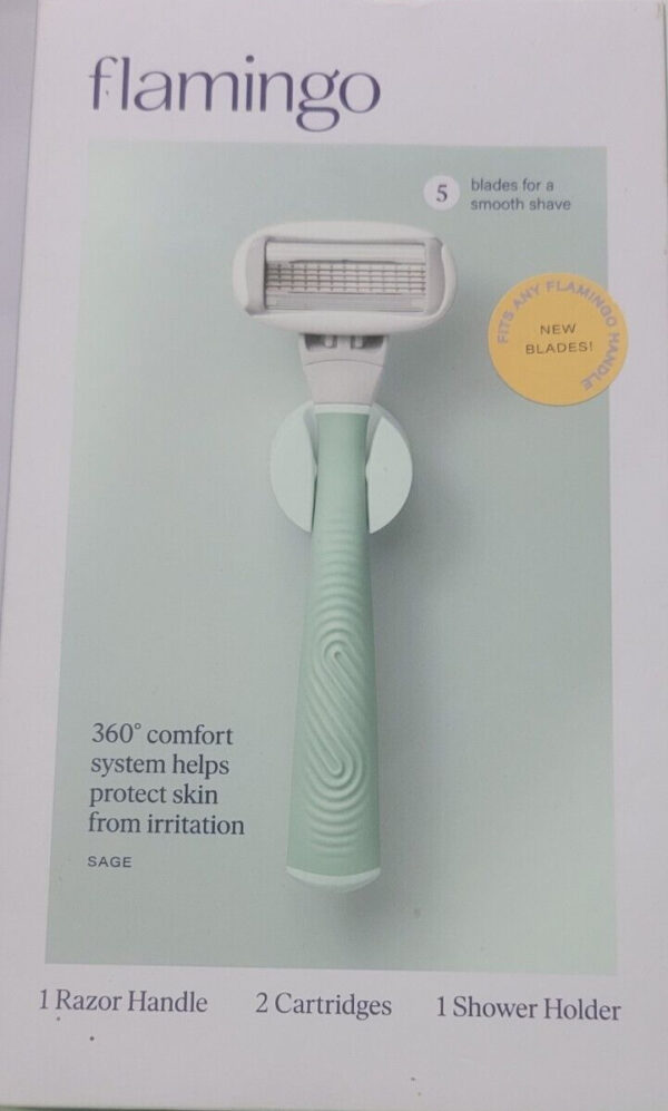 Flamingo Women’s 5-blade Razor with Replacement Blade Cartridge Green & White