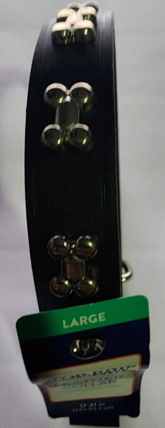 Top Paw® Dog Bones Black Leather Dog Collar Size large