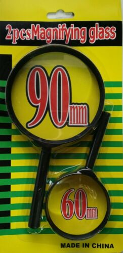 2 pc 90mm & 60mm Magnifier Reading Glass Hand Held Magnifying with Black handle