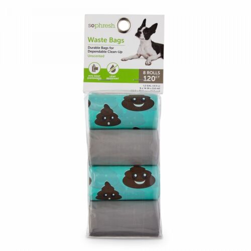 So Phresh Aqua and Light Grey Smiley Poop Dog Waste Bags, Count of 120