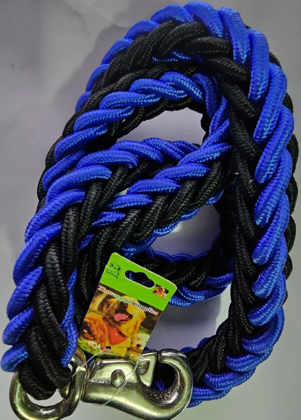 XinWang Pets Supplies Braided Custom made Dog Leash Heavy Duty 5ft Black & Blue