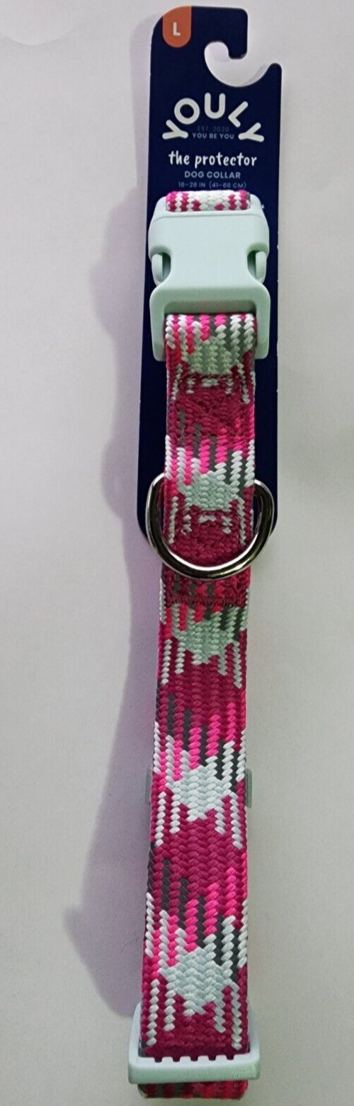 YOULY Pink Multicolored Reflective Dog Collar, Large