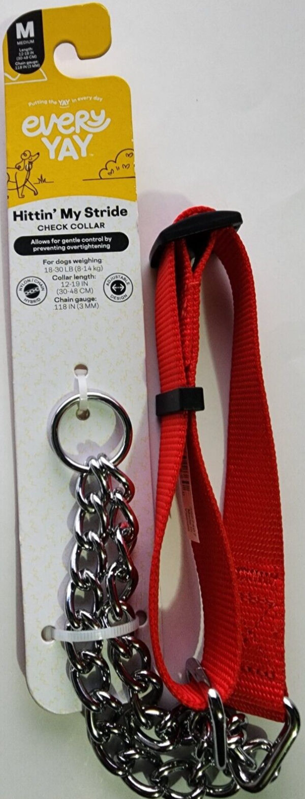 EveryYay Red Check Nylon and Chain Dog Collar, Medium