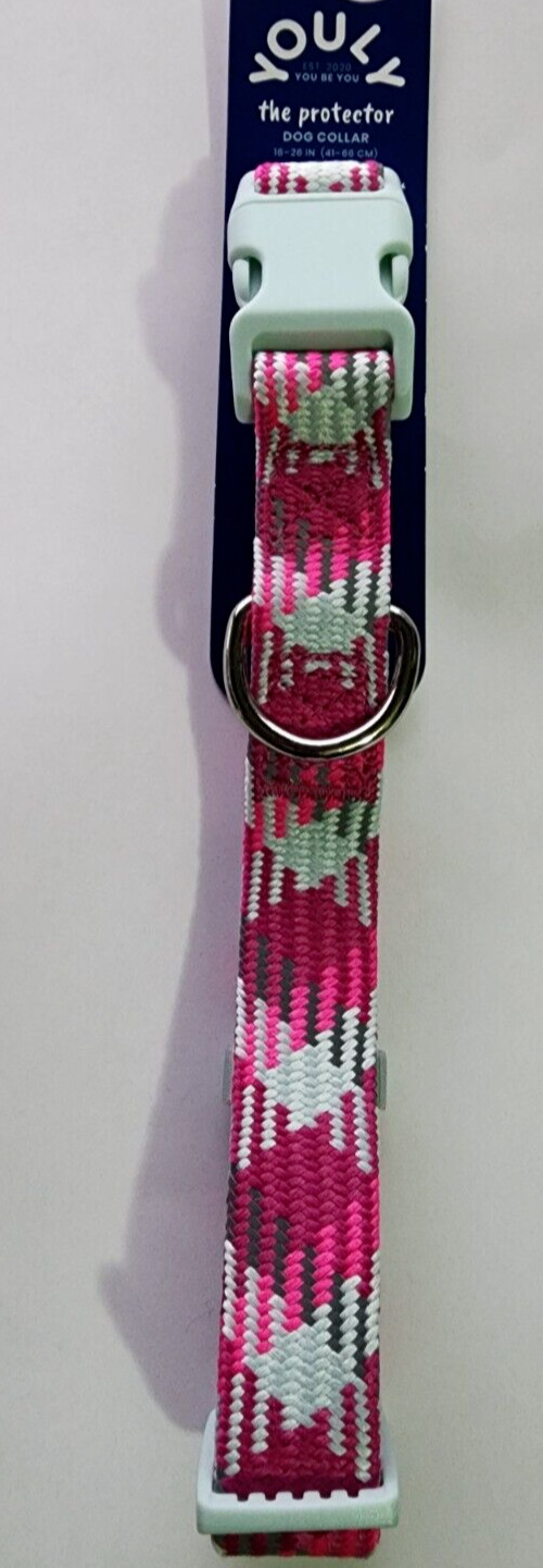 YOULY Pink Multicolored Reflective Dog Collar, Small